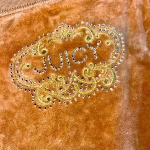 Y2K Juicy Couture Brown Velour Track Pants Crystal Juicy Embellishment